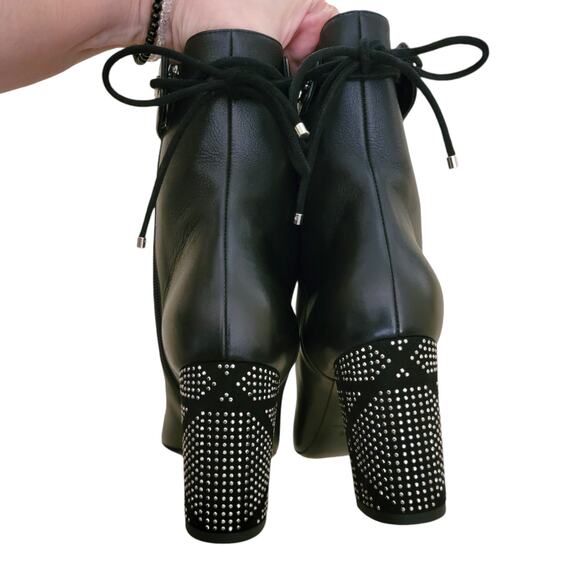 Christian Dior Stellar Black Leather Ankle Boots Studded CD Heel 39.5 9.5 - Picture 6 of 12